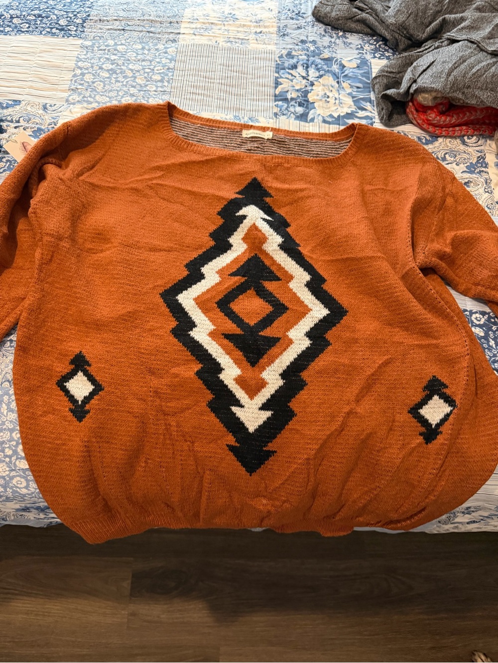 Rust Aztec Pattern Women's Sweater - Orange